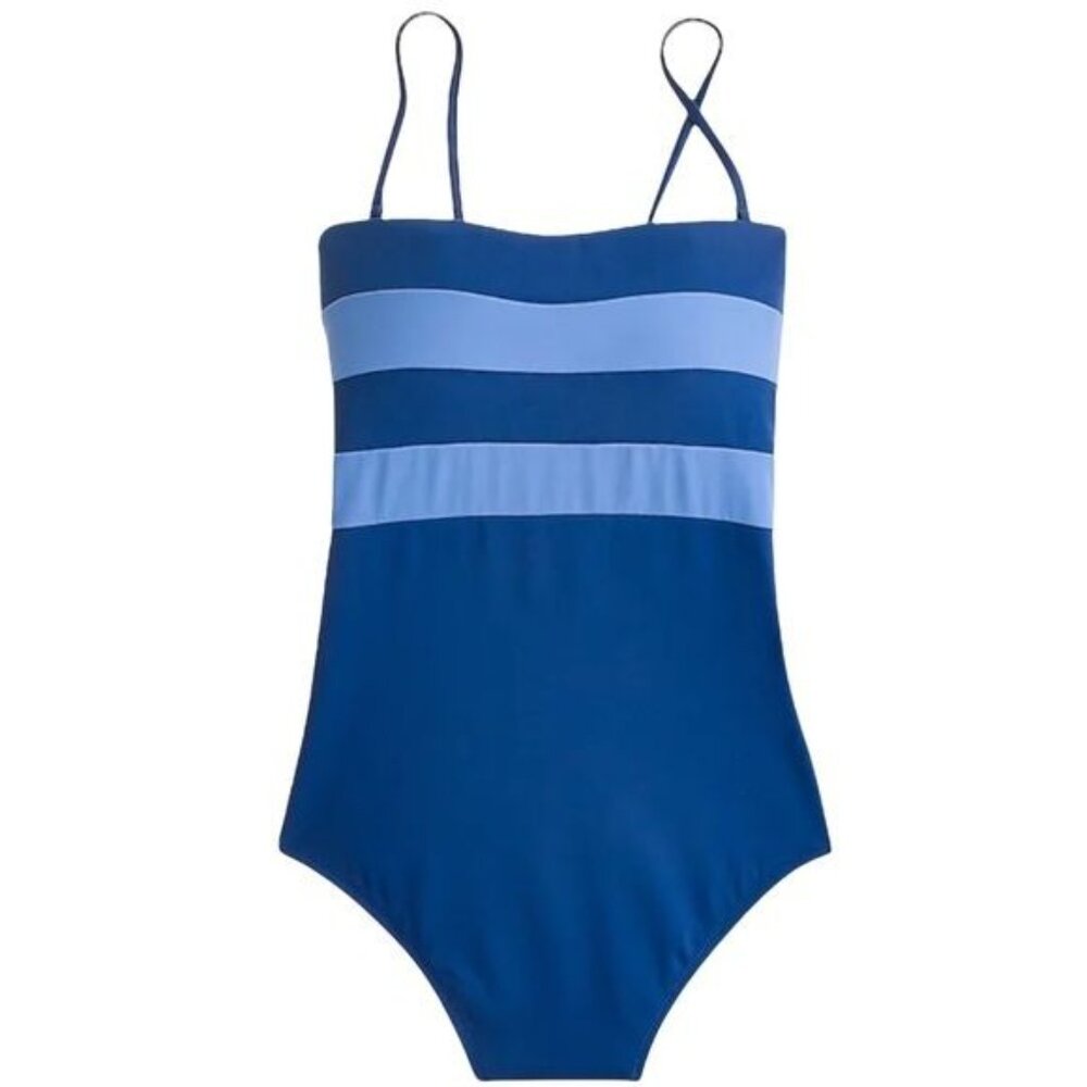 J. Crew Colorblock Bandeau One-piece Swimsuit in Ocean Steel Size 6 NWT